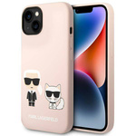 Original Handyhülle IPHONE 14 Karl Lagerfeld Hardcase Silicone Karl & Choupette Magsafe (KLHMP14SSSKCI) rosa