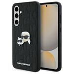 Original Handyhülle SAMSUNG GALAXY S24 FE Karl Lagerfeld Hardcase Monogram Karl&Choupette Head Pin (KLHCS24FEPGKLKCPK) schwarz