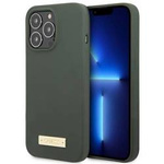 Original Handyhülle IPHONE 13 PRO MAX Guess Hard Case Silicone Logo Plate MagSafe (GUHMP13XSPLA) grün