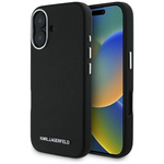 Original Handyhülle IPHONE 16 Karl Lagerfeld Saffiano Full Wrapped Elongated Metal Logo MagSafe schwarz