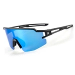 Rockbros Polarisierte Fahrradbrille mit UV-Schutz und Korrektureinsatz, blaue Gläser, Schwarz