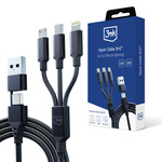 3MK KABEL HYPER 3w1 1,5m Czarny USB-A/C do Micro/USB-C/Lightning
