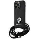 Karl Lagerfeld Crossbody Saffiano Metal Pin Karl &amp; Choupette Hülle für iPhone 15 Pro Max – Schwarz