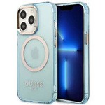 Original Handyhülle IPHONE 13 PRO Guess Hard Case Gold Outline Translucent MagSafe (GUHMP13LHTCMB) blau