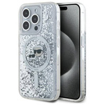 Original Handyhülle IPHONE 15 PRO Karl Lagerfeld Hardcase Liquid Glitter Karl&Choupette Head MagSafe (KLHMP15LLGKCSGH) transparent