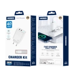 JELLICO Netz-Ladegerät EU19 GaN PD 40W 2xUSB-C + Kabel USB-C - Lightning weiss