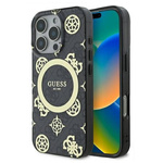 Original Handyhülle IPHONE 16 PRO MAX Guess Hardcase IML Peony On 4G Background MagSafe (GUHMP16XH4PYEEK) schwarz