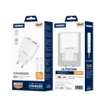 JELLICO Netz-Ladegerät EU57 PD 20W 1xUSB-C + 1xUSB QC3.0 + Kabel USB-C - Lightning weiss