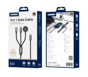 JELLICO kabel B25 3w1 (Apple Watch) 3.1A 1.2M Czarny