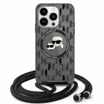 Original Handyhülle IPHONE 16 PRO MAX Karl Lagerfeld Hardcase IML Crossbody Monogram Karl & Choupette Head MagSafe (KLHMP16XHCKCKLCK) schwarz