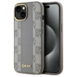 DKNY Leather Checkered Mono Pattern MagSafe-Hülle für iPhone 15 Plus – Beige