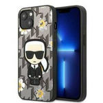 Original Handyhülle IPHONE 13 Karl Lagerfeld Flower Ikonik Karl (KLHCP13MPMNFIK1) grau