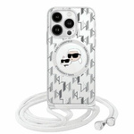Original Handyhülle IPHONE 16 Karl Lagerfeld Hardcase IML Crossbody Monogram Karl & Choupette Head MagSafe (KLHMP16SHCKCKLCT) transparent