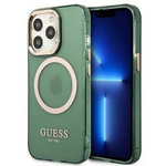 Original Handyhülle IPHONE 13 PRO Guess Hard Case Gold Outline Translucent MagSafe (GUHMP13LHTCMA) khaki