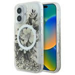 Original Handyhülle IPHONE 16 Guess Hardcase Liquid Glitter Flower MagSafe (GUHMP16SLFMWTE) beige