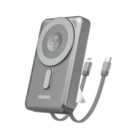Dudao K29 10000 mAh PD 20 W MagSafe Powerbank mit Metallgehäuse, Ständer und integrierten USB-C/ Lightning Kabeln - Grau
