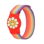 Nylon-Handschlaufenhülle für Apple AirTag Kids – mit Blumen- und Regenbogenstreifen