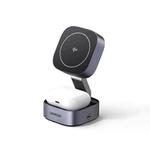 Ugreen W702 3in1 induktives Ladegerät mit MagSafe/Qi2 und USB-C-Anschluss für Telefon/Kopfhörer – Schwarz
