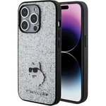Karl Lagerfeld Feste Glitzer-Choupette-Logo-Metallpin-Hülle für iPhone 15 Pro Max – Silber