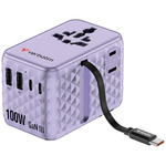 Verbatim Adapter podróżny EU/UK/US GaN   2xUSB-C/2xUSB-A/1xUSB-C PD 100W fioletowy 30193