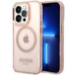 Original Case IPHONE 14 PRO MAX Guess Hard Case Gold Outline Translucent MagSafe (GUHMP14XHTCMP) pink