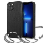 Original Case IPHONE 13 Karl Lagerfeld Hardcase Leather Textured And Chain (KLHCP13MPMK) black