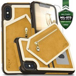 Zizo Nebula Wallet Case - Skórzane etui iPhone X z kieszeniami na karty + saszetka na zamek + szkło 9H na ekran (Light Brown/Brown)
