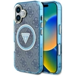 Guess IML Metal Glitter 4G Circle Triangle MagSafe Case for iPhone 16 - Blue