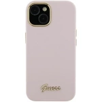 Guess Silicone Script Metal Logo & Frame case for iPhone 15 Pro Max - pink