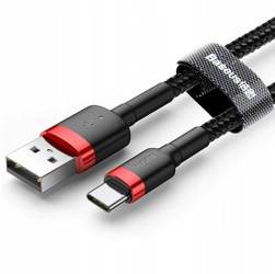 Nylonowy kabel przewód USB TYP C 3A 0.5M Szybkie Ładowanie Quick Charge 3.0 czerwono-czarny Baseus CATKLF-A91