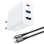Acefast 2in1 charger GaN 65W USB Type C / USB, adapter adapter HDMI 4K @ 60Hz (set with cable) white (A17 white)
