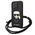 Original Case IPHONE 13 PRO Karl Lagerfeld Hardcase Leather Monogram Patch And Cord Iconik (KLHCP13LCMNIPK) black