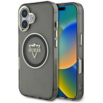 Original Case IPHONE 16 Guess IML Metal Mountain Logo MagSafe black