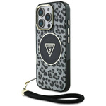 Original Case IPHONE 16 PRO Guess HC IML Leopard Triangle Cord Strap black