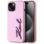 Karl Lagerfeld Wrinkled Metal Signature iPhone 15 Case - Pink