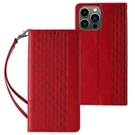 Magnet Strap Case Case for iPhone 14 Pro Max Flip Wallet Mini Lanyard Stand Red