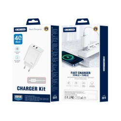 JELLICO wall charger EU19 GaN PD 40W 2xUSB-C + cable USB-C - USB-C White