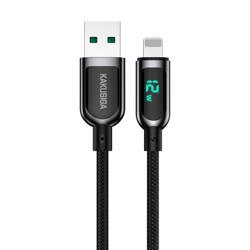 Kabel USB - Lightning 12W 5A 1,2m Wyświetlacz LED Szybkie Ładowanie i Przesyłanie Danych Kakusiga Digital Display Fast Charging Data Cable (KSC-599) czarny