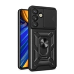 Hybrid Armor Camshield Case with Stand and Camera Cover for Samsung Galaxy M06 5G / F06 5G - Black