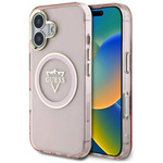Original Case IPHONE 16 Guess IML Metal Mountain Logo MagSafe pink