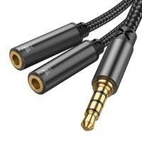 Joyroom kabel rozdzielacz AUX 3,5 mm mini jack (męski) - 2x 3,5 mm mini jack (żeński) 0,2m czarny (SY-A04)