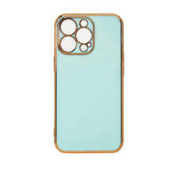 Lighting Color Case for iPhone 12 Pro, gel cover with a gold frame, mint