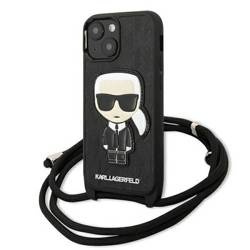 Original Case IPHONE 13 MINI Karl Lagerfeld Hardcase Leather Monogram Patch And Cord Iconik (KLHCP13SCMNIPK) black