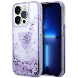Original Case IPHONE 14 PRO Guess Hardcase Liquid Glitter Palm Collection transparent purple