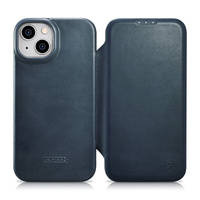 iCarer CE Oil Wax Premium Leather Folio Case Leather Case for iPhone 14 Flip Magnetic MagSafe Blue (AKI14220705-BU)