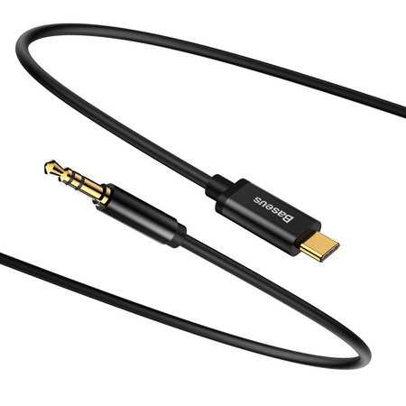 Baseus kabel audio stereo przejścióka AUX 3,5 mm mini jack - USB Typ C do telefonu tabletu 120cm czarny (CAM01-01)