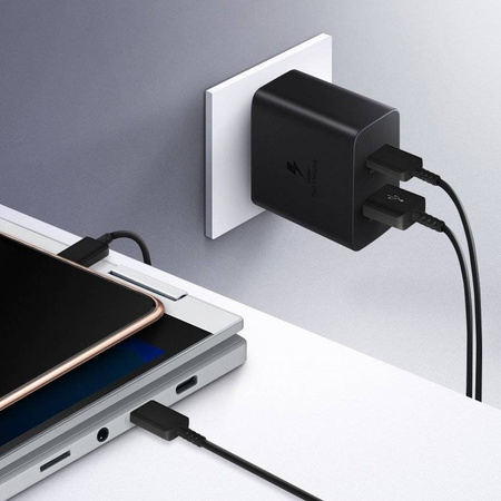 Samsung Fast Duo szybka ładowarka sieciowa USB / USB Typ C Power Delivery 3.0 Quick Charge 2.0 35W 3A czarny (EP-TA220NBEGEU)