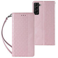Magnetband-Hülle für Samsung Galaxy S22 Ultra-Brieftasche + Mini-Lanyard-Anhänger Pink