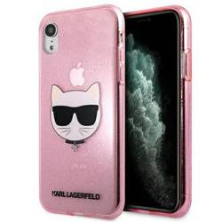 Original Handyhülle IPHONE XR Karl Lagerfeld Hardcase Glitter Choupette rosa