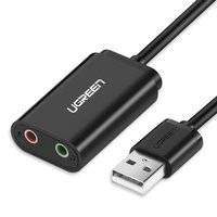 Ugreen zewnętrzna karta dźwiękowa muzyczna adapter USB - 3,5 mm mini jack 15cm czarny (30724)